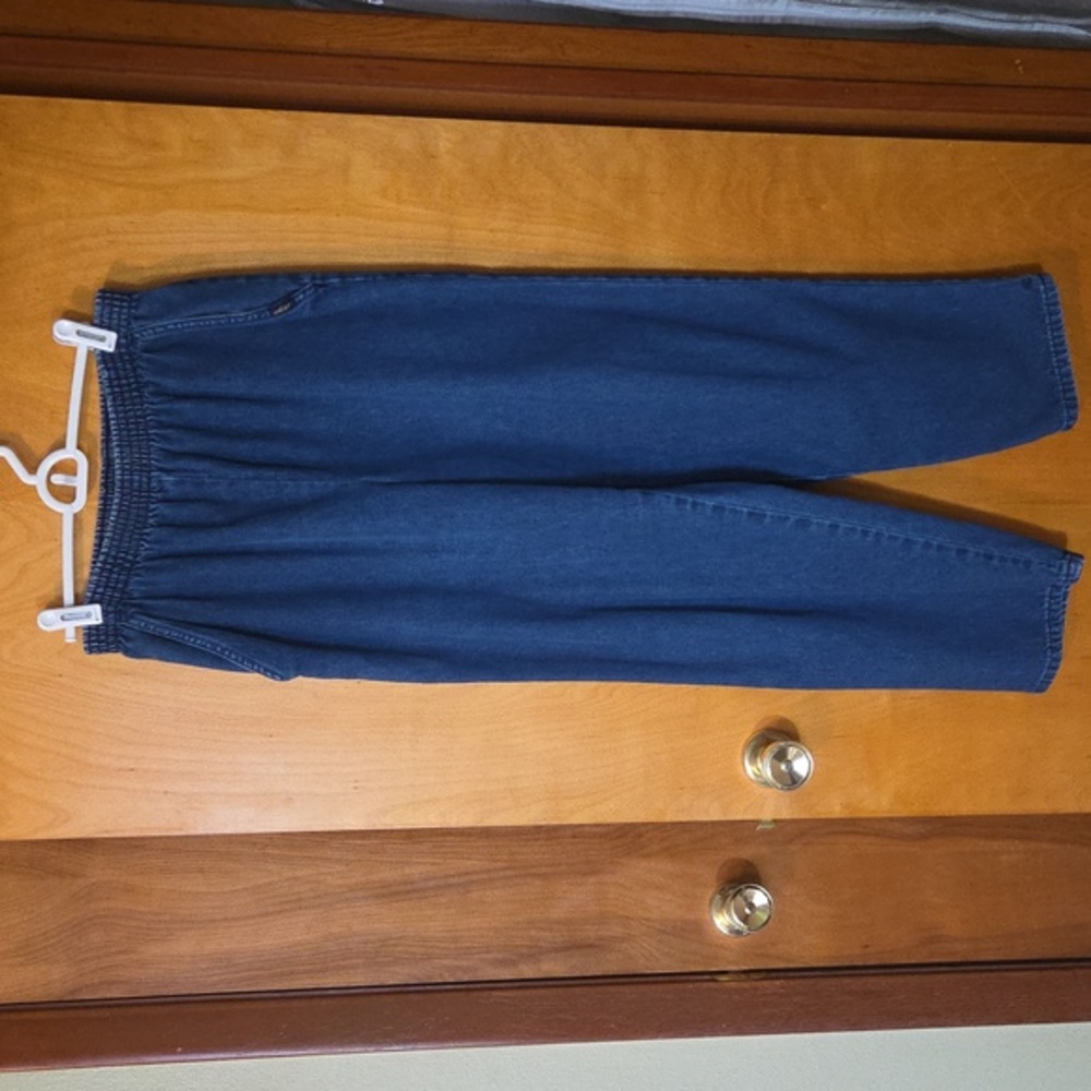 Chic Blue Denim Elastic Waist Pants, Size 12P